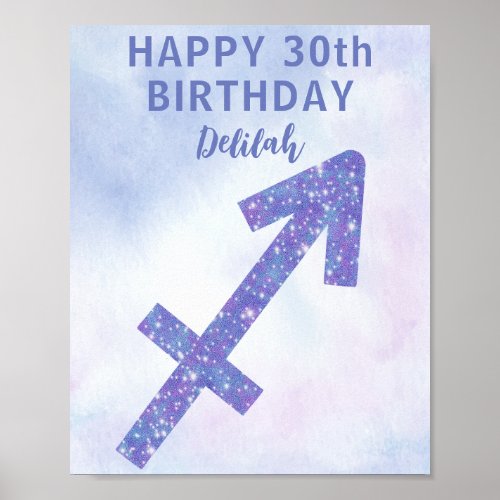 Cute Sagittarius Custom Purple Happy Birthday Poster