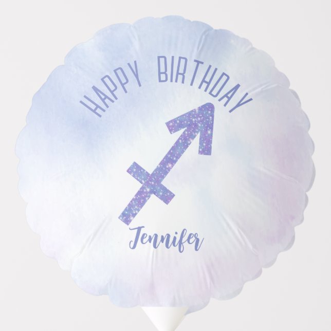 Cute Sagittarius Sign Custom Purple Birthday Balloon (Front)