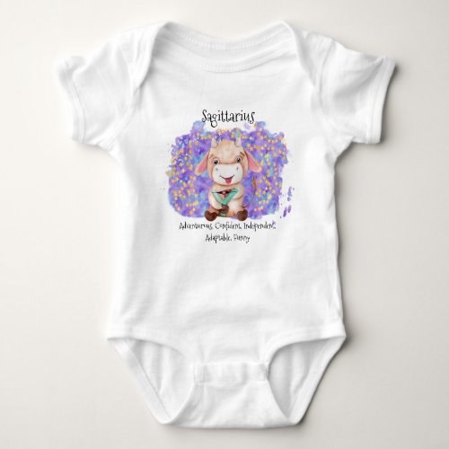 Cute Sagittarius Watercolor Bull Zodiac Baby Bodysuit