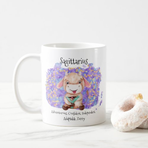 Cute Sagittarius Watercolor Bull Zodiac Monogram Coffee Mug