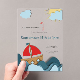 Cute Sail Boat Nautical First Birthday Acrylic Invitations