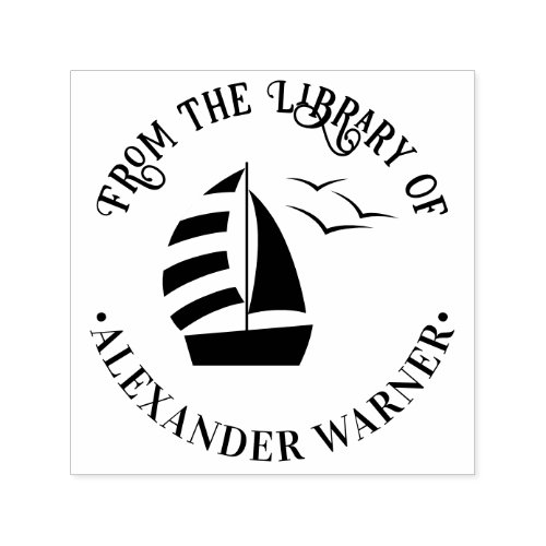 Cute Sailboat 2 Nautical Round Library Book Name Self_inking Stamp