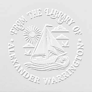 Cute Sailboat #5 Nautical Rnd Library Book Name Embosser