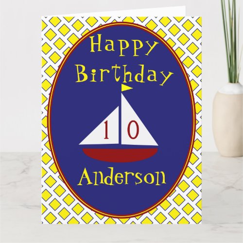 Cute Sailboat Age Specific large Birthday Card