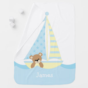 Cute Sailboat Baby Bear Baby Blanket