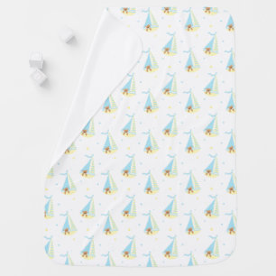 Cute Sailboat Bear Pattern Baby Blanket