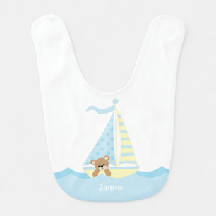 Cute Sailboat Bear Personalized Baby Bib