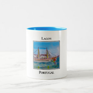 Cute Sailboat in the Harbor of Lagos, Portugal Two-Tone Coffee Mug