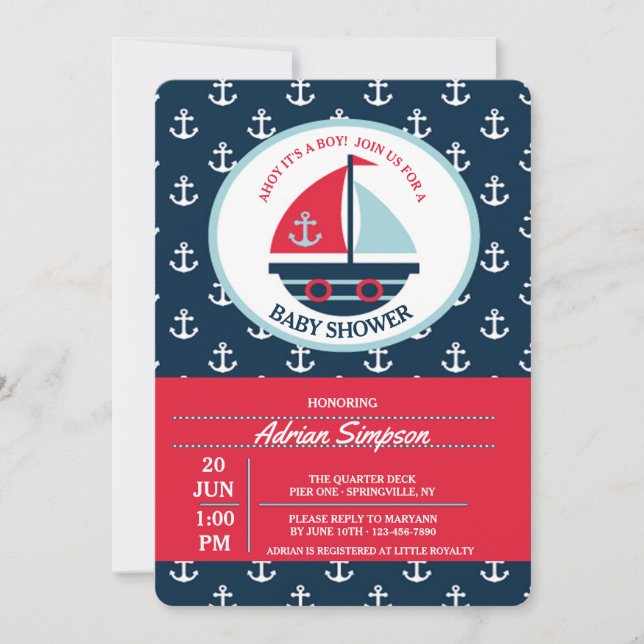 Cute Sailboat Invitation (Front)