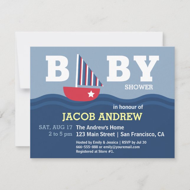Cute Sailboat Nautical baby shower Invitation (Front)