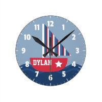 Cute Sailboat Nautical For Kids Room Round Clock