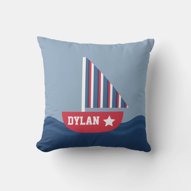 Cute Sailboat Nautical For Kids Room Throw Pillow (Front)