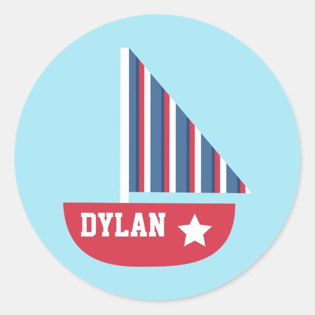 Cute Sailboat Nautical For Little Sailors Classic Round Sticker (Front)