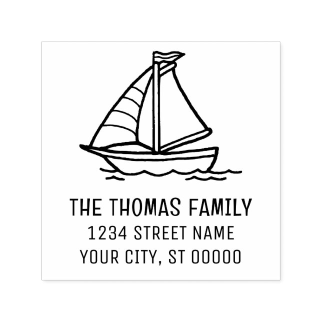 Cute Sailboat Nautical Name Return Address Self-inking Stamp (Design)