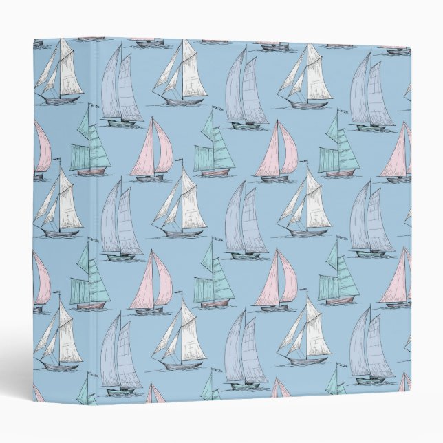 Cute Sailboat Pattern 1 3 Ring Binder (Front/Spine)