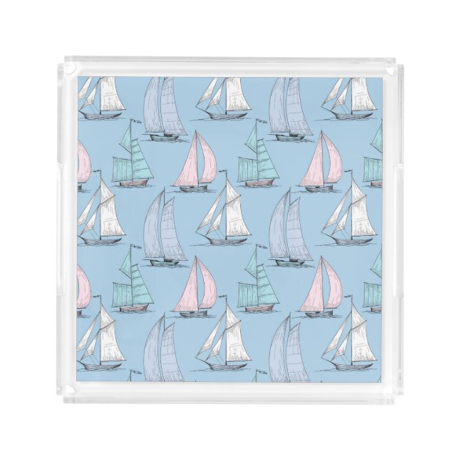 Cute Sailboat Pattern 1 Acrylic Tray (Front)