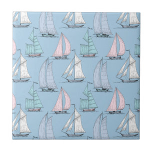 Cute Sailboat Pattern 1 Ceramic Tile