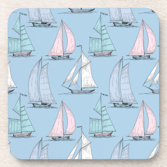 Cute Sailboat Pattern 1 Drink Coaster (Front)