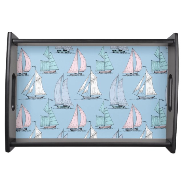 Cute Sailboat Pattern 1 Serving Tray (Front)