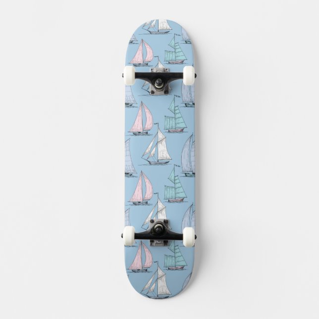 Cute Sailboat Pattern 1 Skateboard (Front)