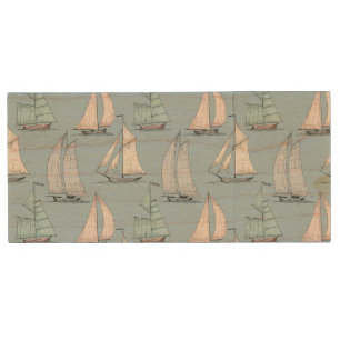 Cute Sailboat Pattern 1 Wood USB Flash Drive