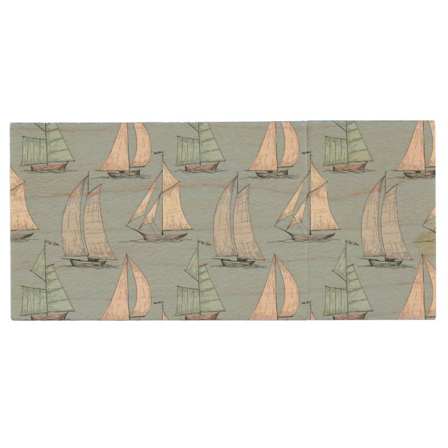 Cute Sailboat Pattern 1 Wood USB Flash Drive (Front)