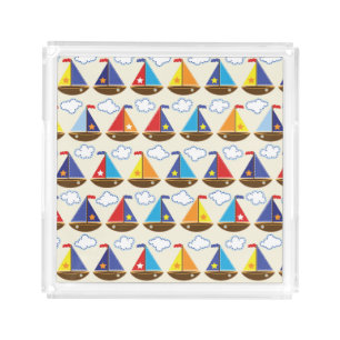 Cute Sailboat Pattern 2 Acrylic Tray