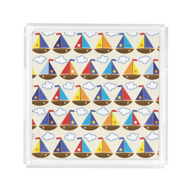 Cute Sailboat Pattern 2 Acrylic Tray (Front)