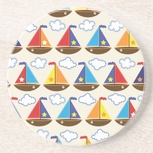 Cute Sailboat Pattern 2 Drink Coaster (Front)