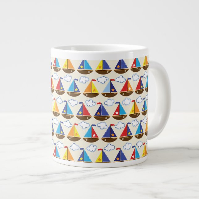Cute Sailboat Pattern 2 Large Coffee Mug (Front Right)