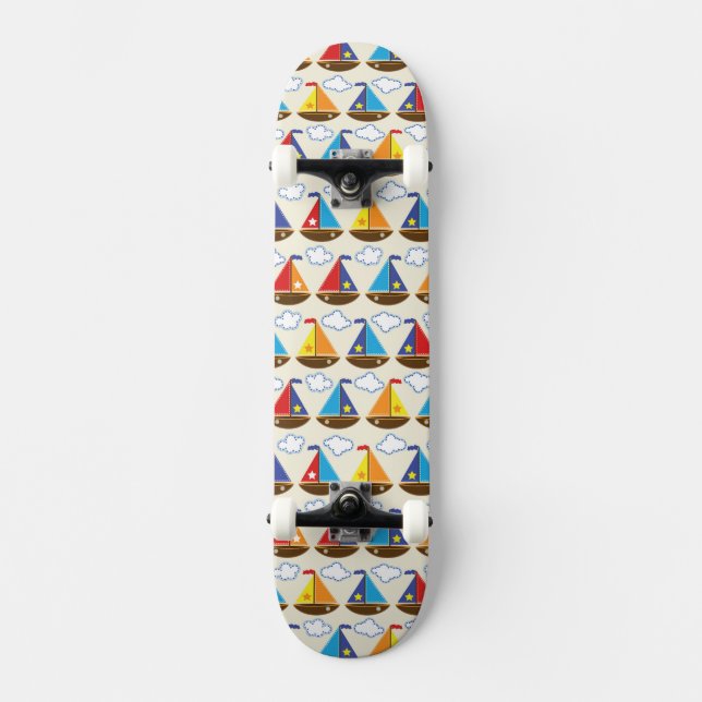 Cute Sailboat Pattern 2 Skateboard Deck (Front)