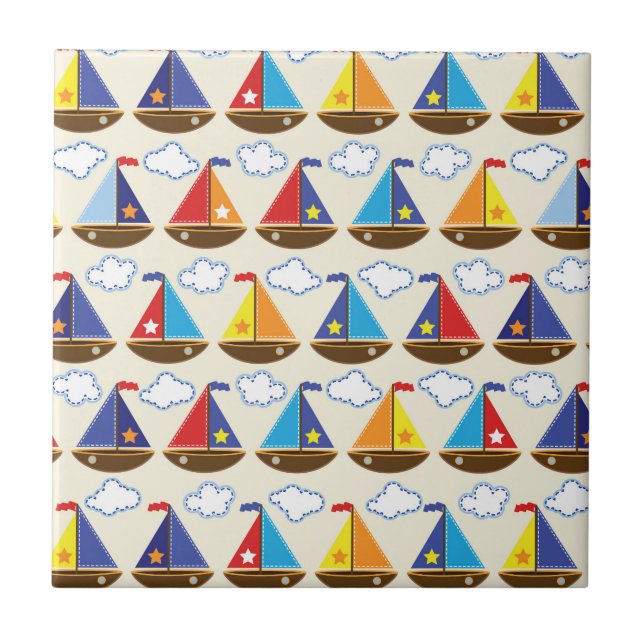 Cute Sailboat Pattern 2 Tile (Front)