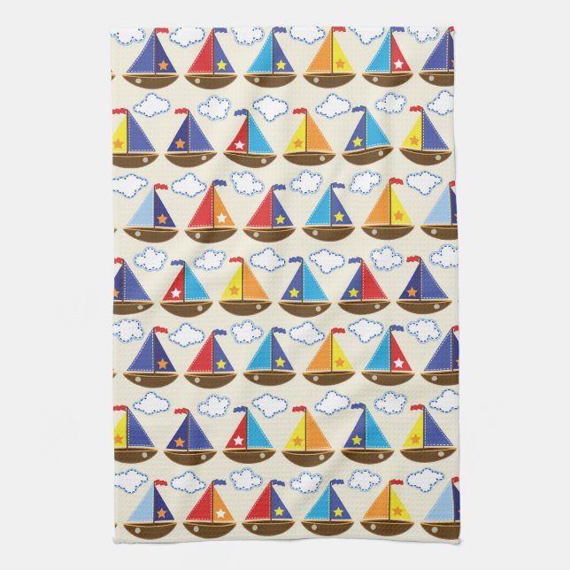 Cute Sailboat Pattern 2 Towel (Vertical)