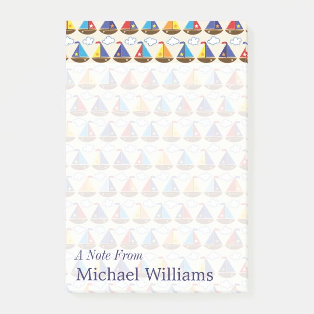 Cute Sailboat Pattern | Add Your Name Post-it Notes (Front)