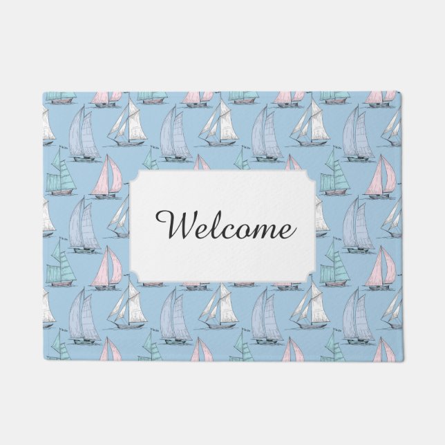 Cute Sailboat Pattern | Add Your Text Doormat (Front)