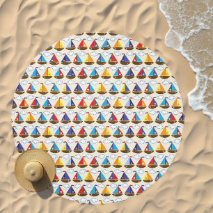 Cute Sailboat Pattern Beach Towel