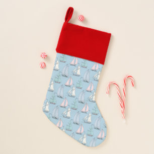 Cute Sailboat Pattern Christmas Stocking