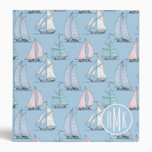 Cute Sailboat Pattern   Monogram 3 Ring Binder
