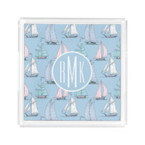 Cute Sailboat Pattern | Monogram Acrylic Tray