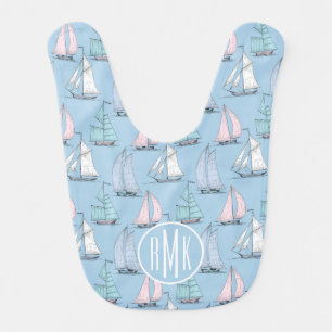 Cute Sailboat Pattern   Monogram Bib