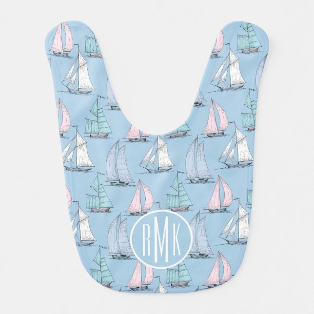 Cute Sailboat Pattern | Monogram Bib (Front)