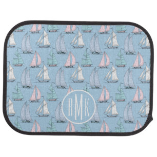 Cute Sailboat Pattern   Monogram Car Floor Mat