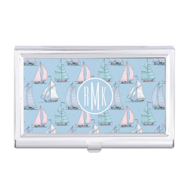 Cute Sailboat Pattern | Monogram Case For Business Cards (Front)