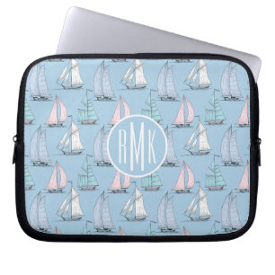 Cute Sailboat Pattern   Monogram Laptop Sleeve