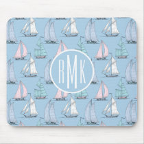 Cute Sailboat Pattern | Monogram Mouse Pad