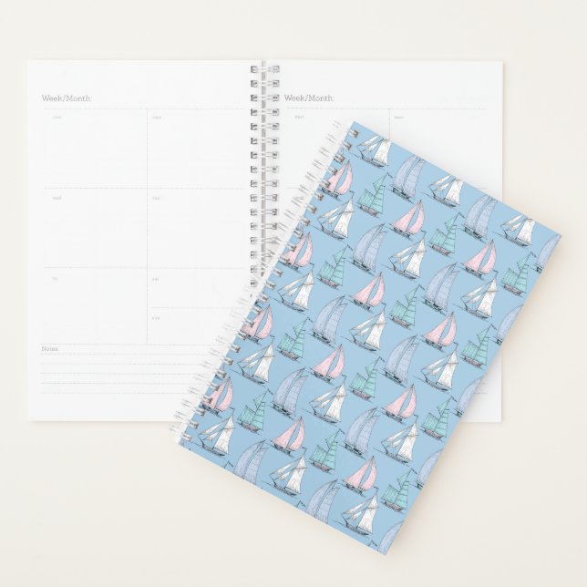 Cute Sailboat Pattern | Monogram Planner (Display)