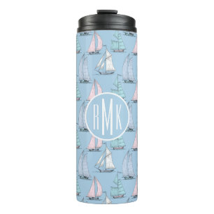 Cute Sailboat Pattern   Monogram Thermal Tumbler
