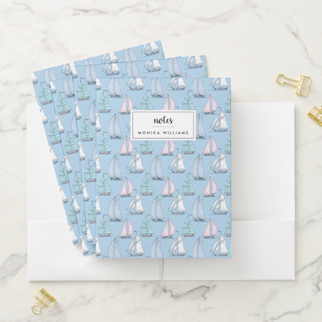Cute Sailboat Pattern Pocket Folder (In Situ)