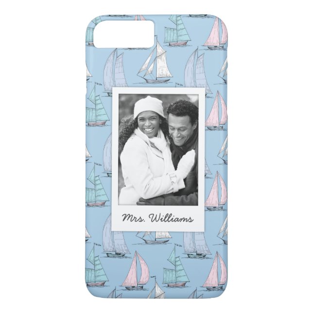 Cute Sailboat Pattern | Your Photo & Name Case-Mate iPhone Case (Back)