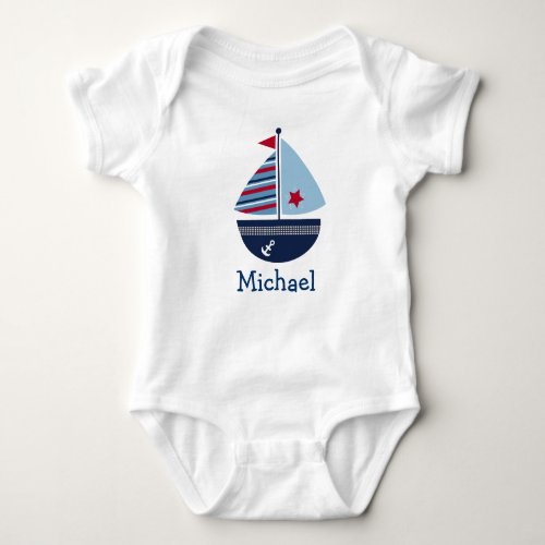 Cute Sailboat Personalized Baby T_Shirt Baby Bodysuit